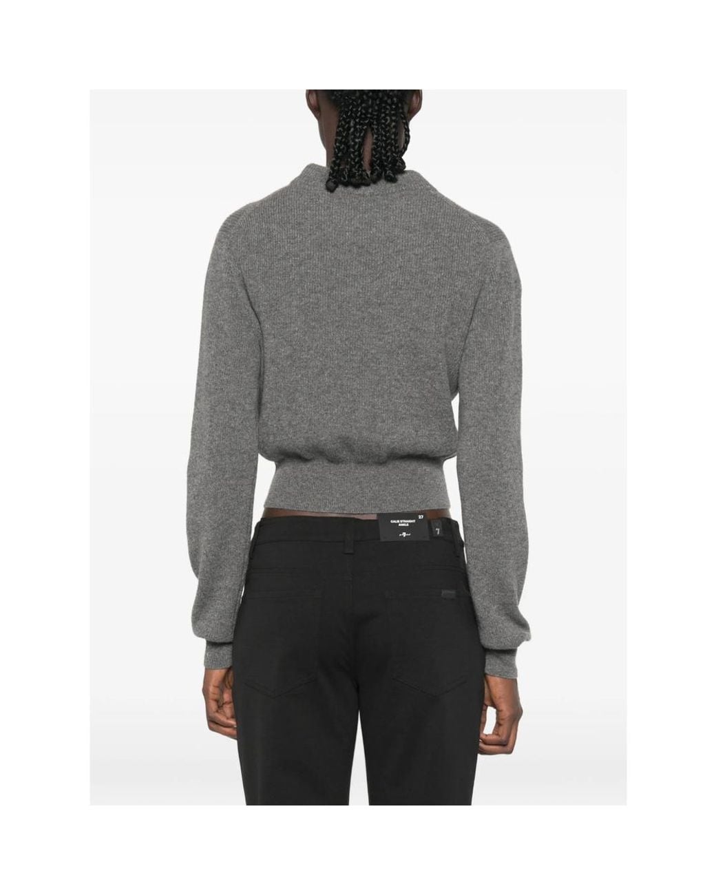 Malo Gray Ribbed-Knit Cropped Sweater