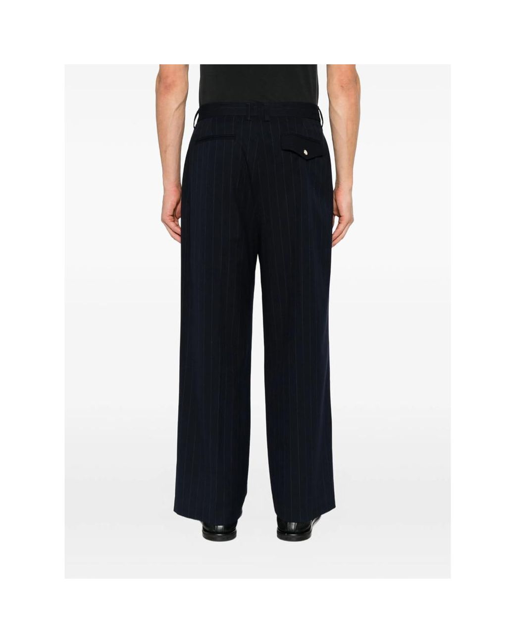 THESTROY Black Pinstripe Wide-Leg Trousers for men