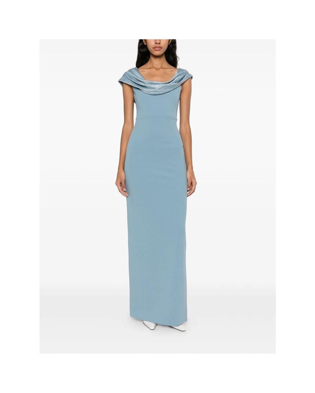 Solace London Blue Cardinale Crystal-Embellished Draped Maxi Dress