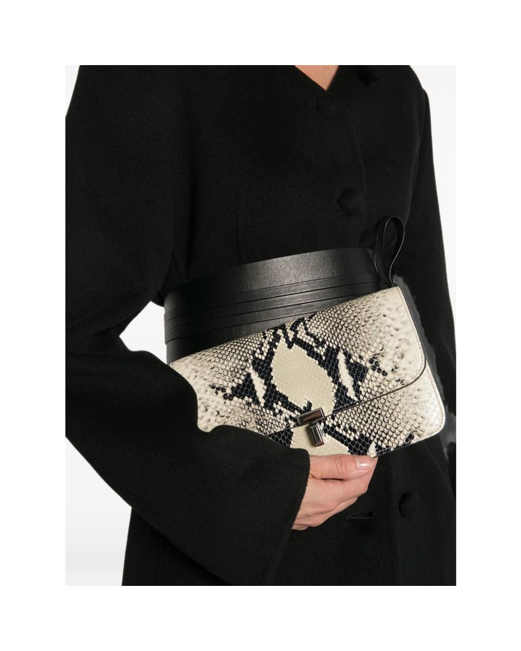 Totême White T-Lock Python-Effect Leather Clutch Bag