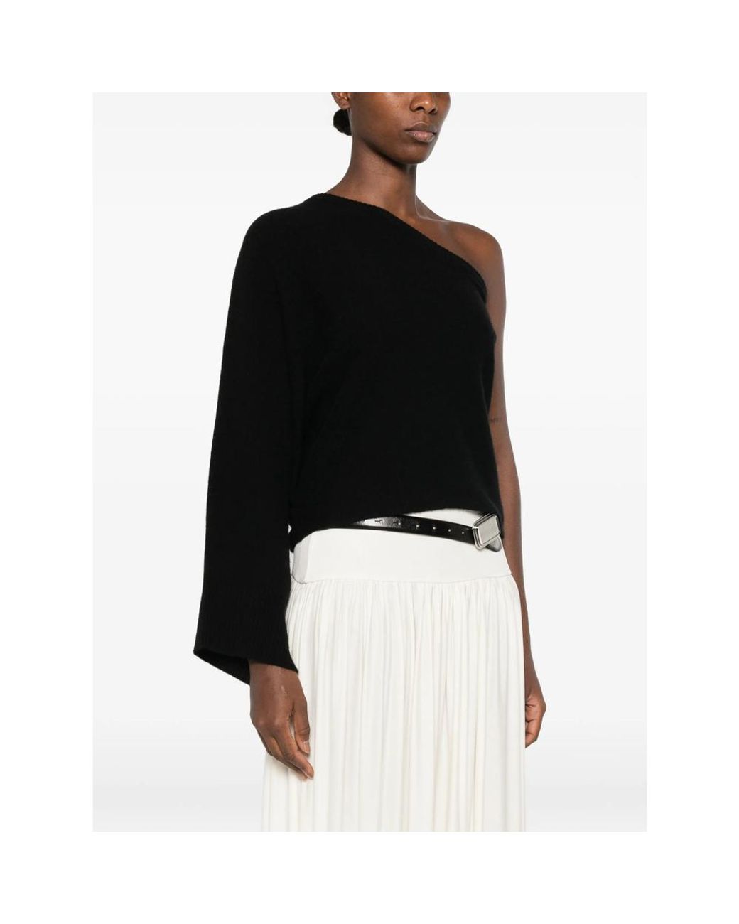 FEDERICA TOSI Black One-Shoulder Scarf-Detail Sweater And Scarf Set