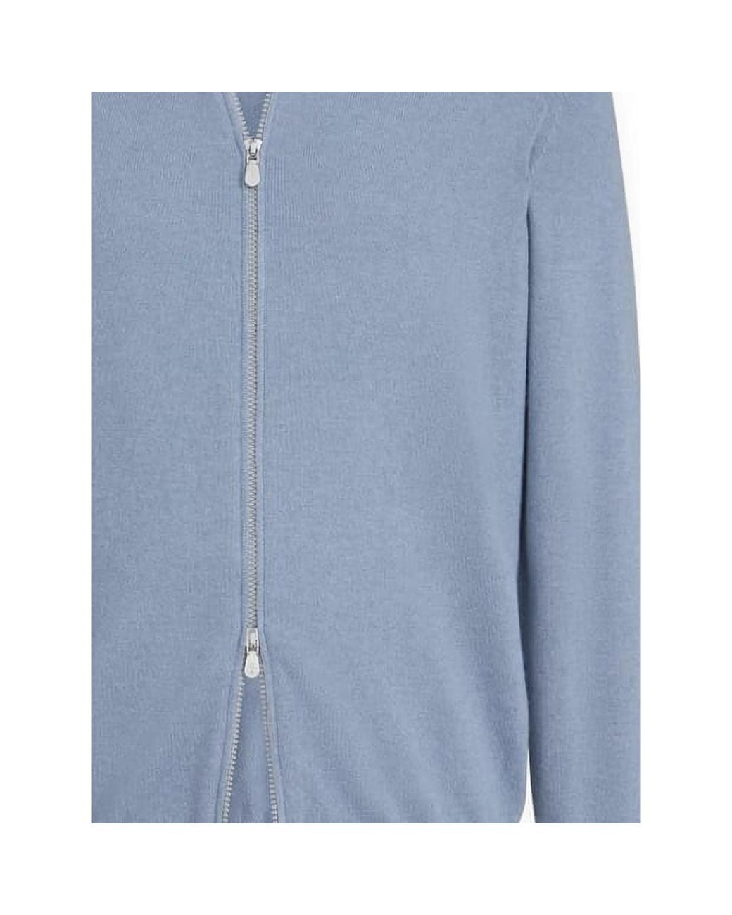 Brunello Cucinelli Blue Cashmere Turtleneck Cardigan With Zipper for men
