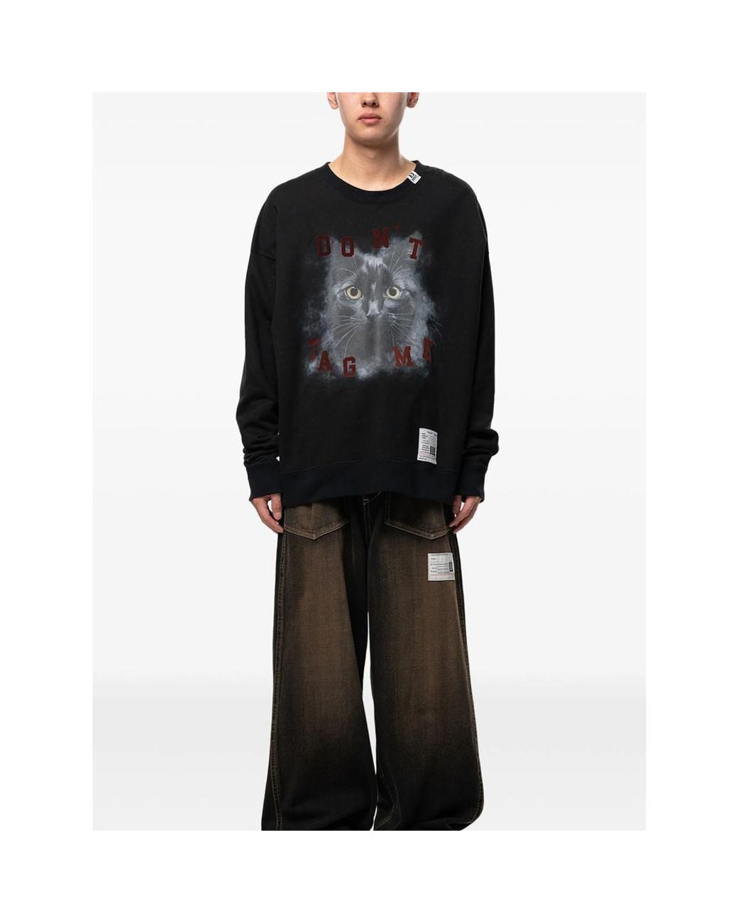 Maison Mihara Yasuhiro Black Cat Printed Sweatshirt for men