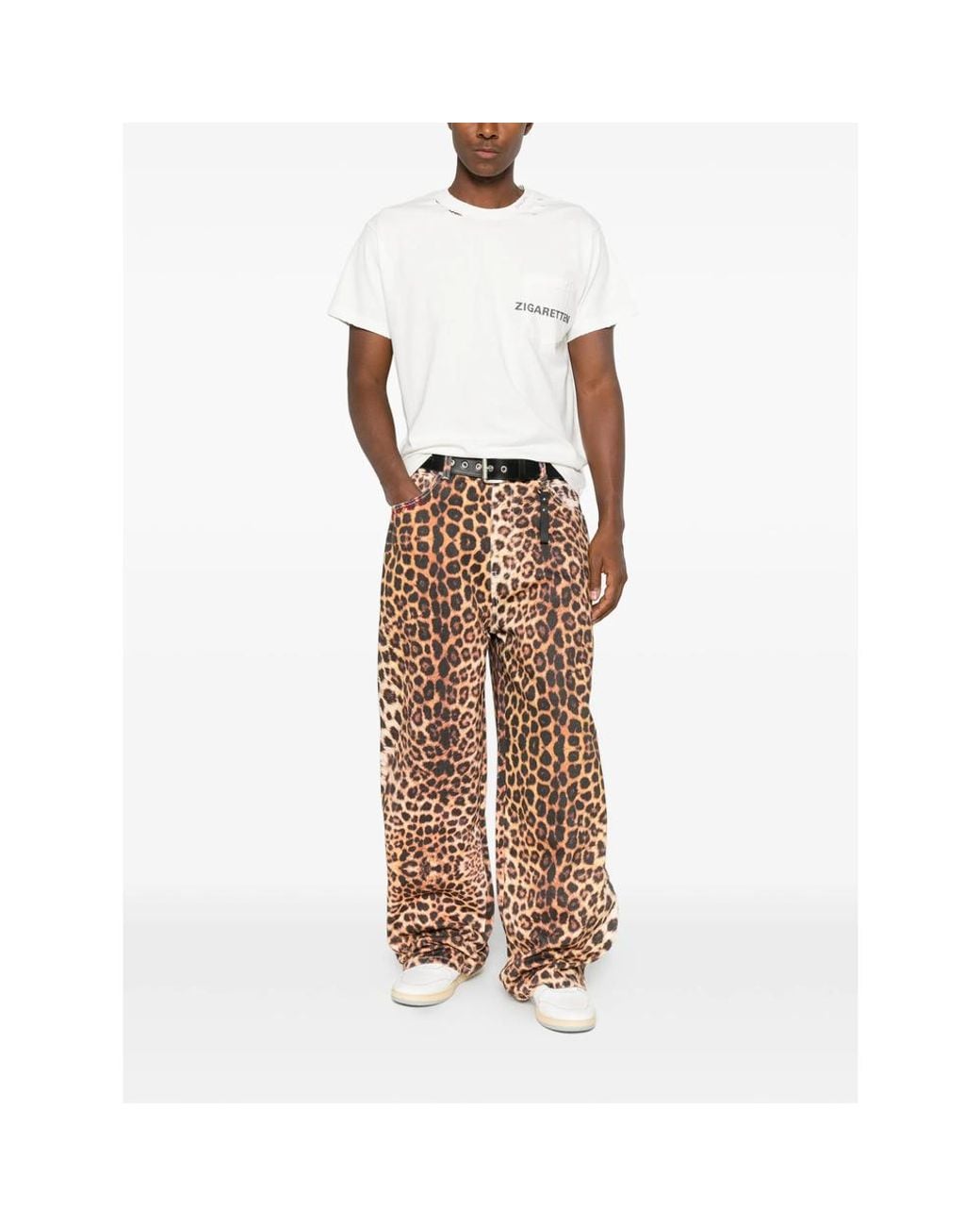 DAGGER Natural Leopard-Print Wide-Leg Jeans for men
