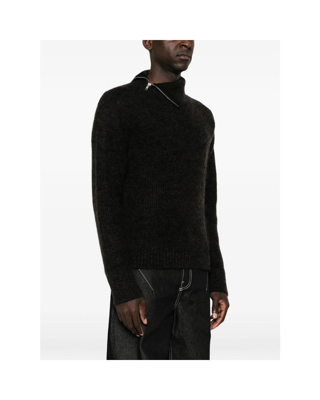 Entire studios Black Zip-Neck Ribbed Sweater for men
