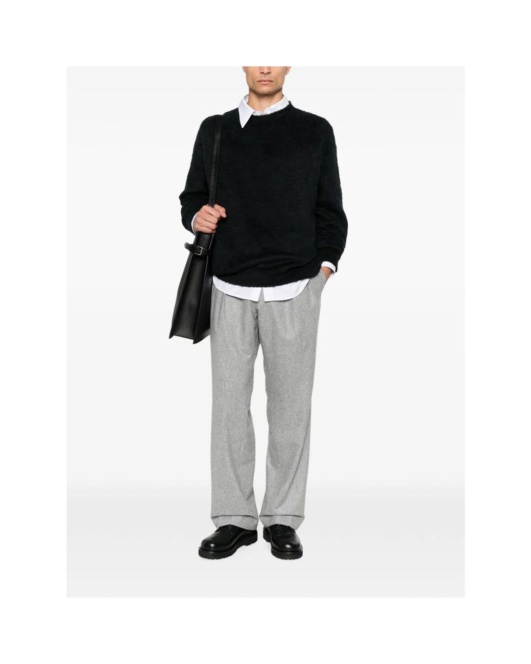Roberto Collina Black Brushed-Knit Crew-Neck Sweater for men