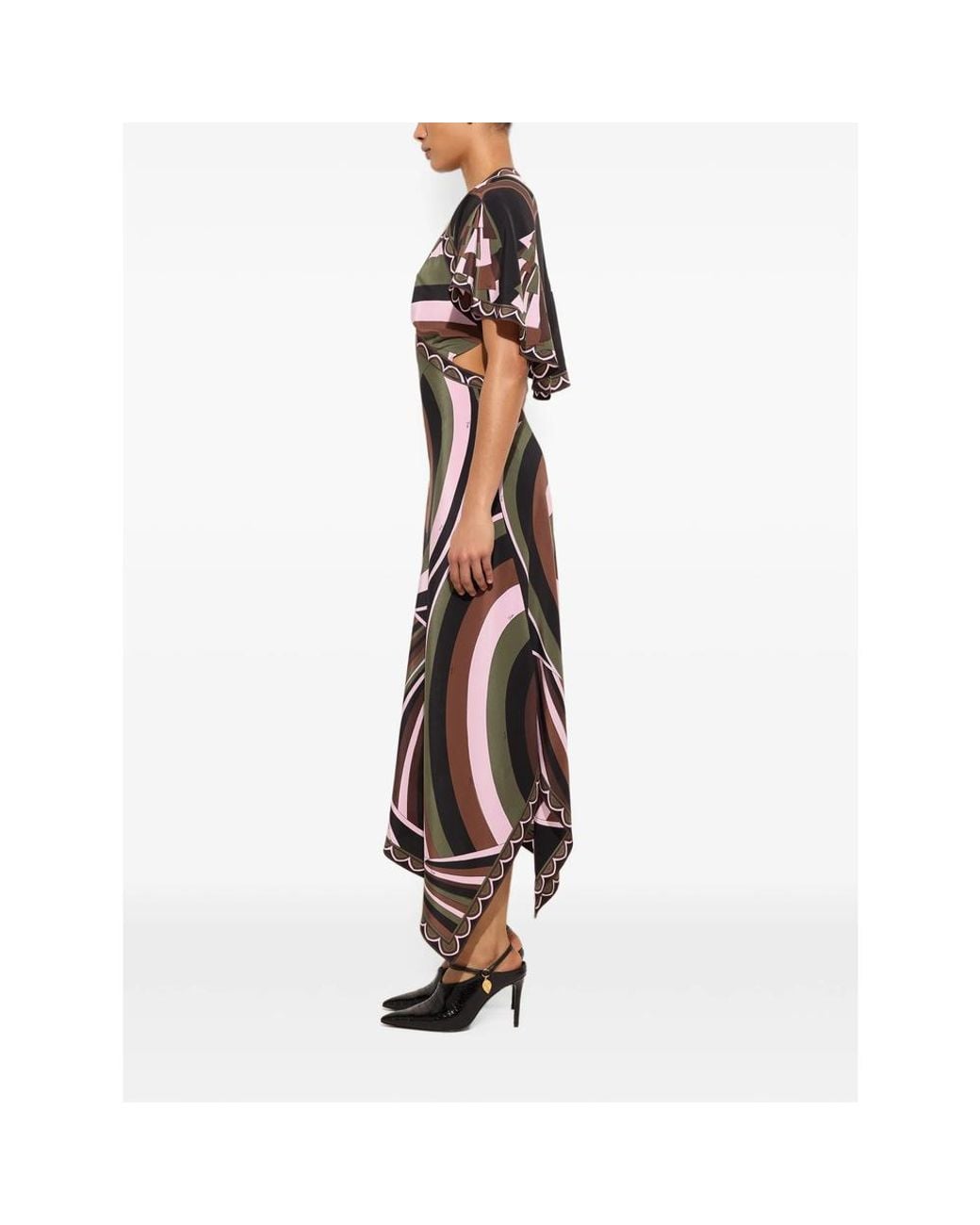 Emilio Pucci Black Iride-And-Baiadera-Print Crêpe-De-Chine Dress