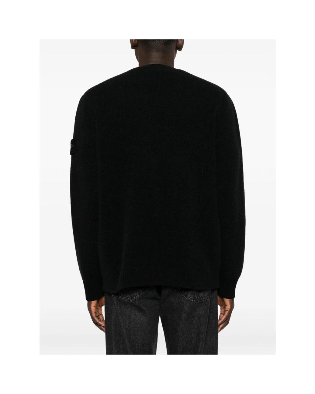 Stone Island Black Logo-Patch V-Neck Cardigan for men