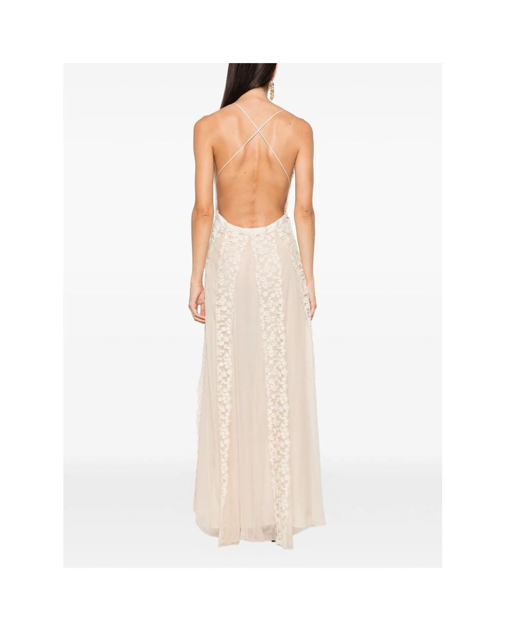 Fendi White Floral-Lace Belted Maxi Dress