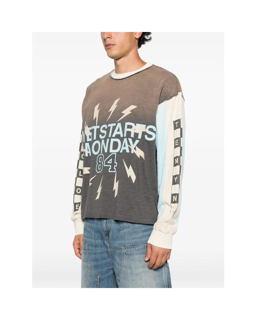 DIET STARTS MONDAY Gray Graphic-Print Panelled Long-Sleeved T-Shirt for men