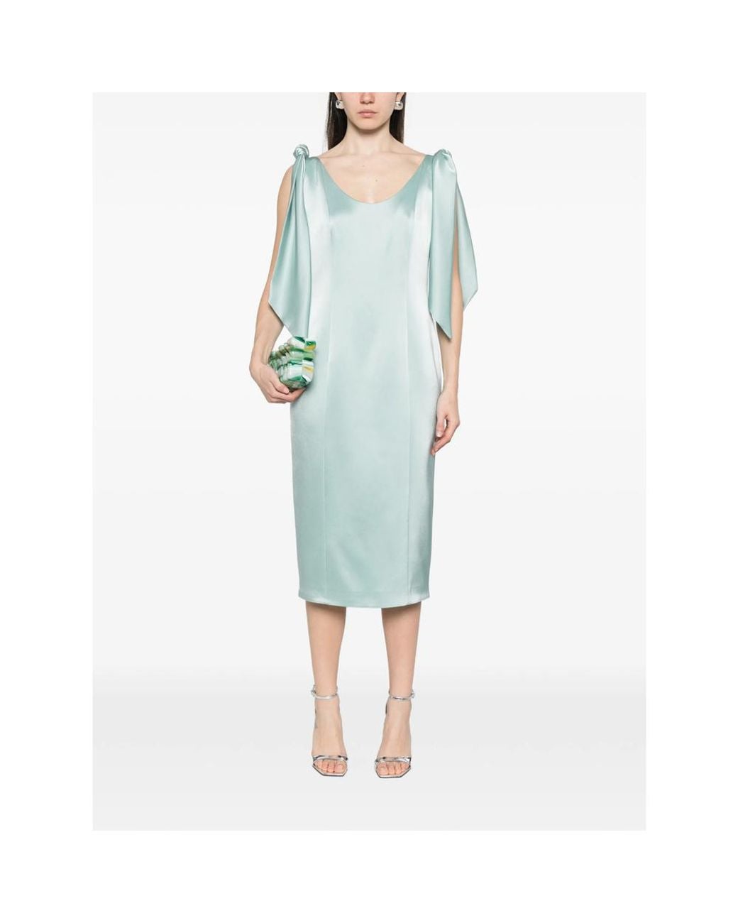 Fely Campo Blue Draped Midi Dress