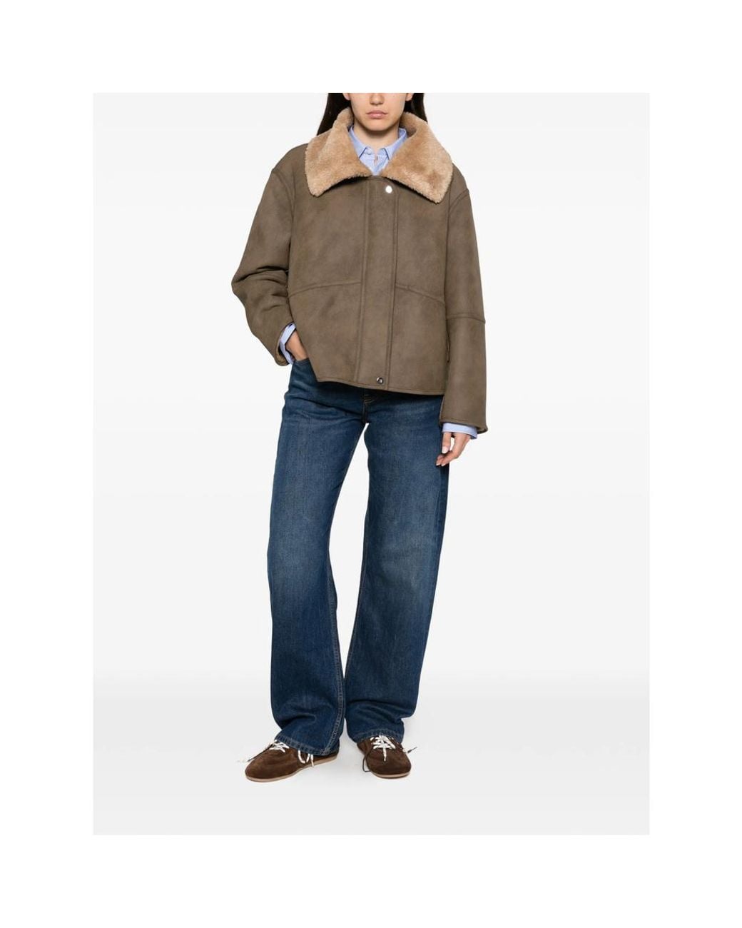 JC Sophie Natural Faux-Shearling-Collar Jacket