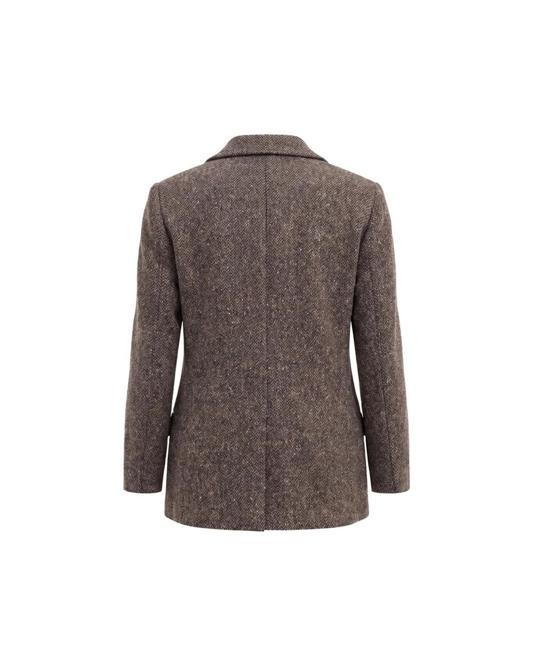 Brunello Cucinelli Gray Herringbone-Pattern Single-Breasted Blazer