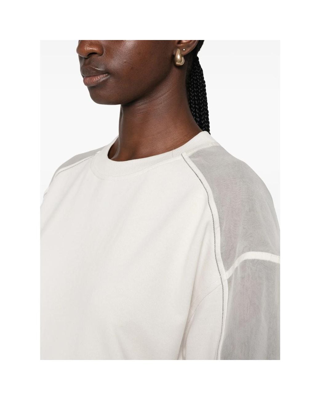 Brunello Cucinelli White Sheer-Panel Monili-Chain Sweatshirt