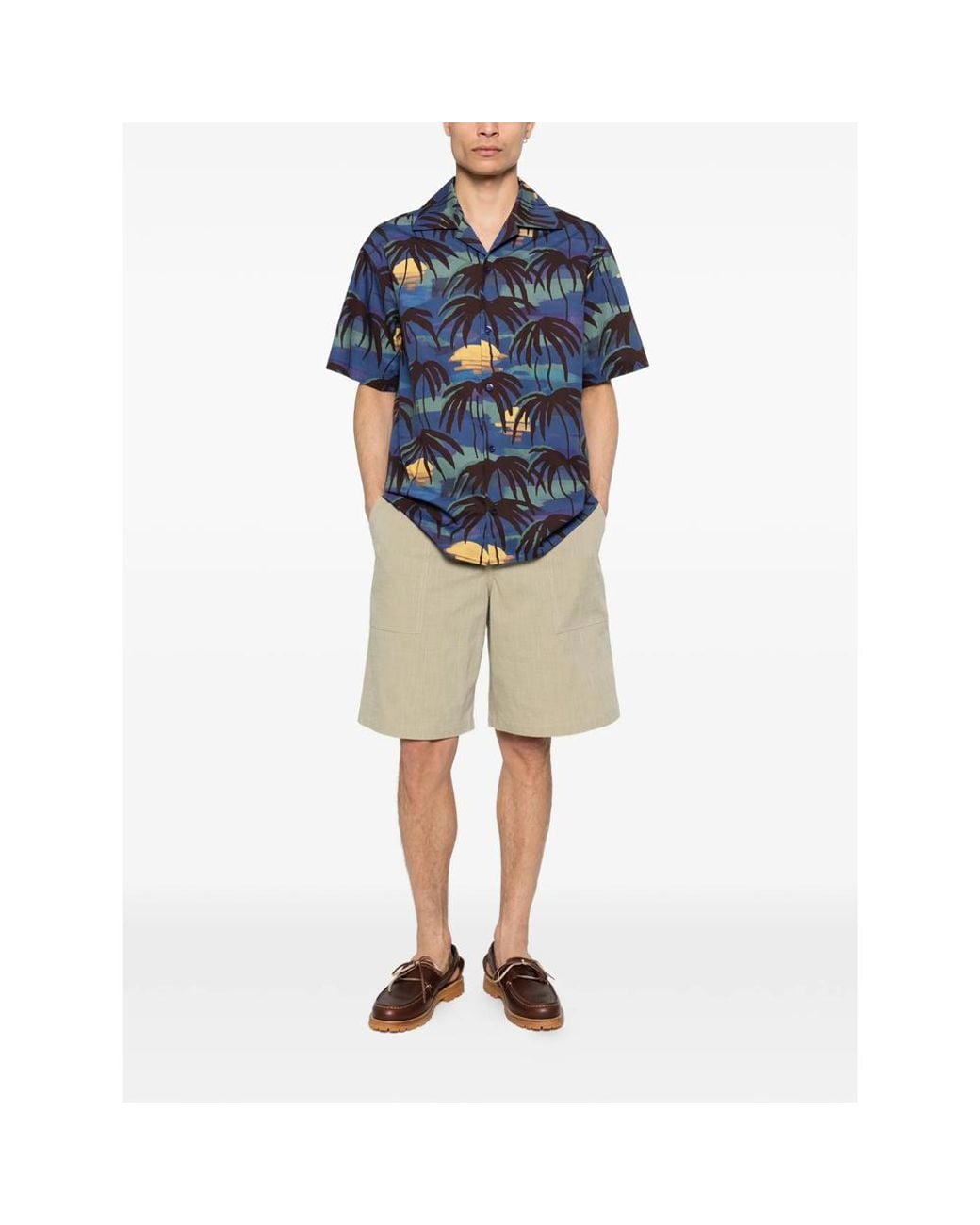 Drole de Monsieur Blue Palm Button Shirt for men