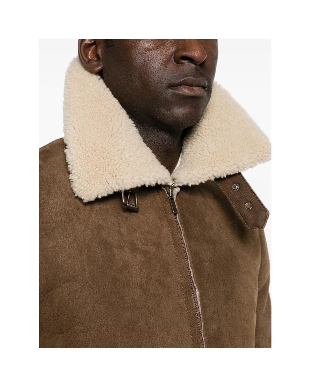 Salvatore Santoro Brown Shearling-Trim Leather Jacket for men