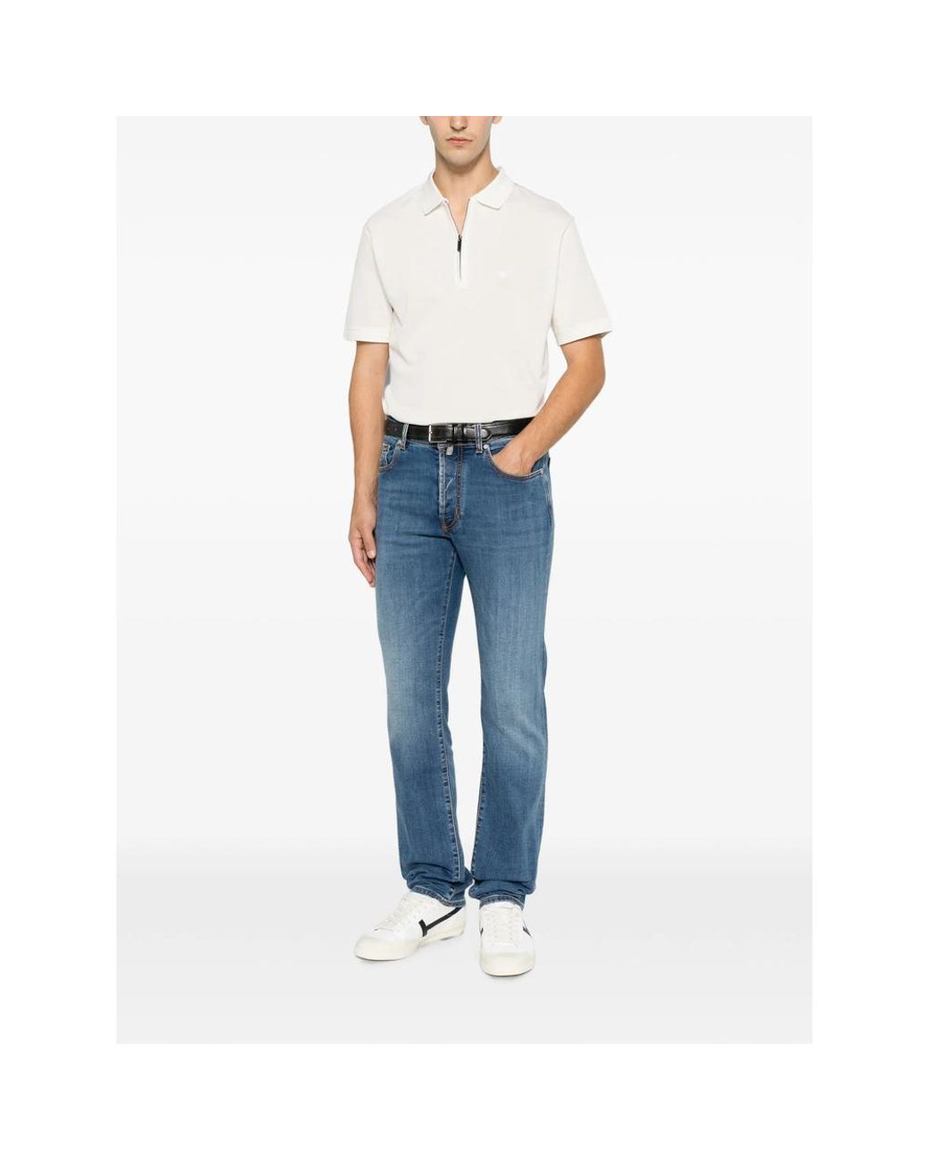 Emporio Armani White Quarter-Zip Logo-Patch Polo Shirt for men