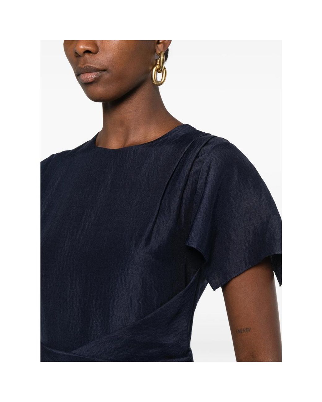 Roland Mouret Blue Pleated Flutter-Sleeve Midi Dress
