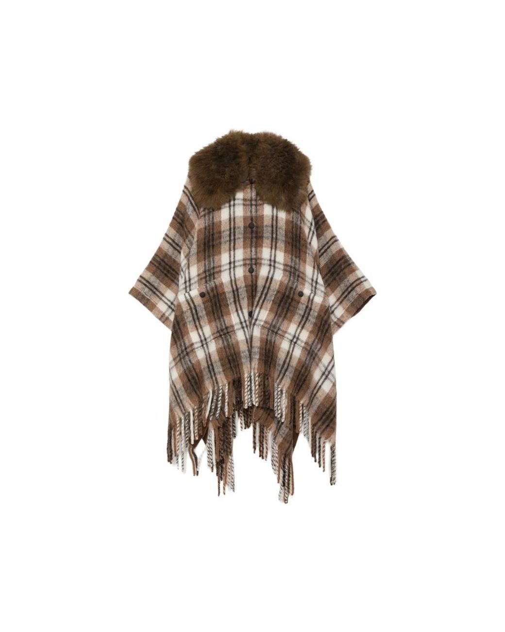 Moncler Brown Check-Pattern Cape