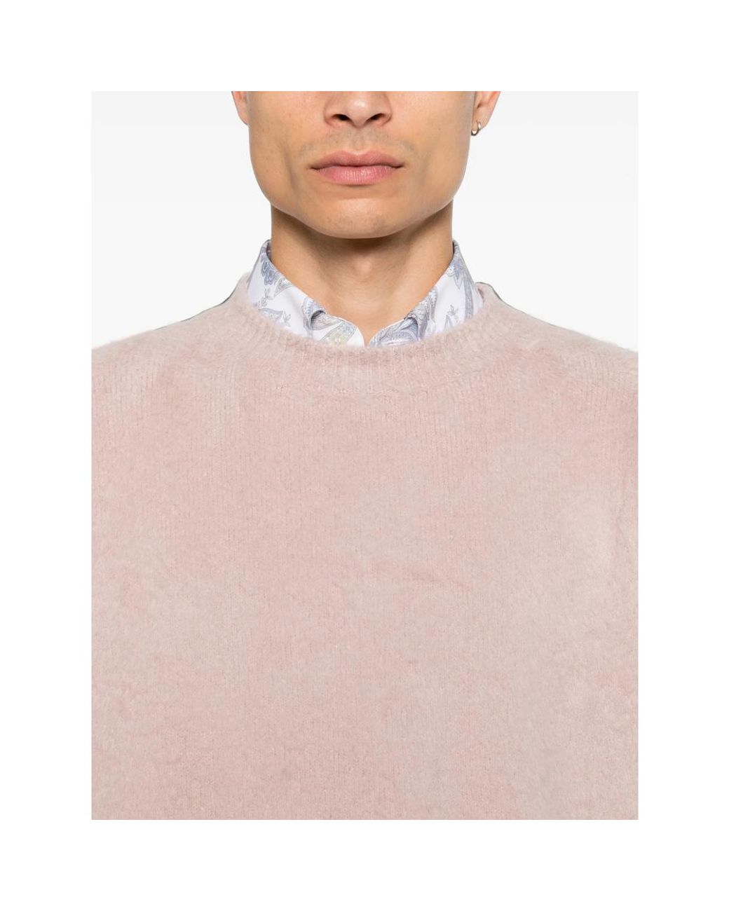 Roberto Collina Pink Brushed Crew-Neck Sweater for men
