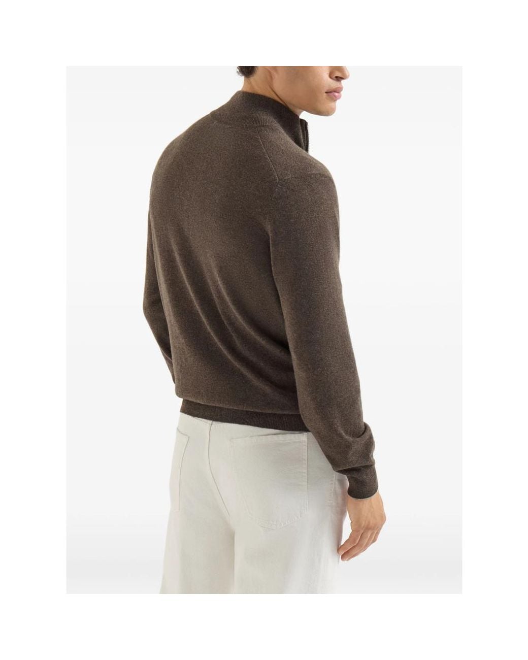 Brunello Cucinelli Brown Cashmere High-Neck Cardigan With Zipper for men