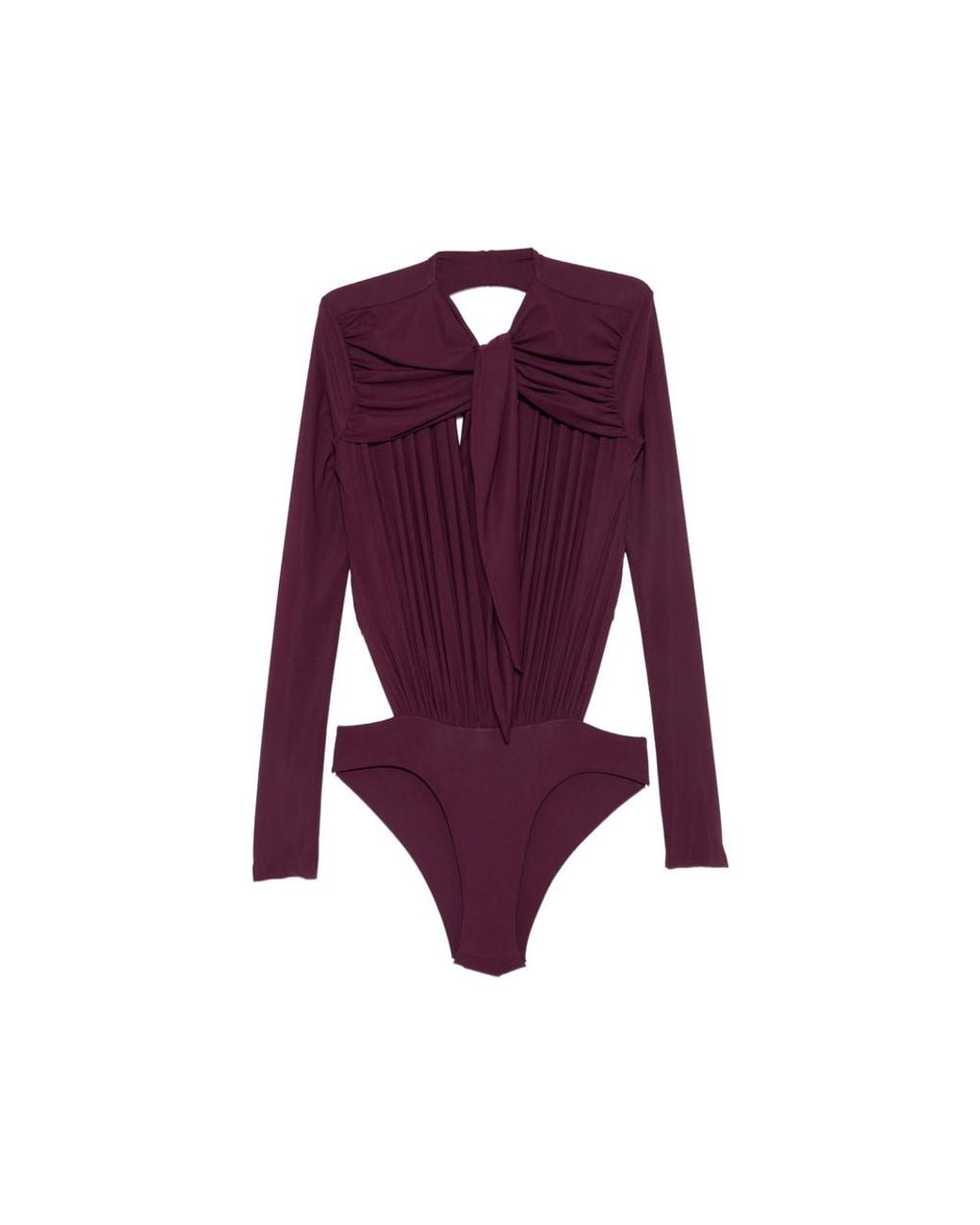 Amazuìn Purple Anais Pussy-Bow Open-Back Bodysuit