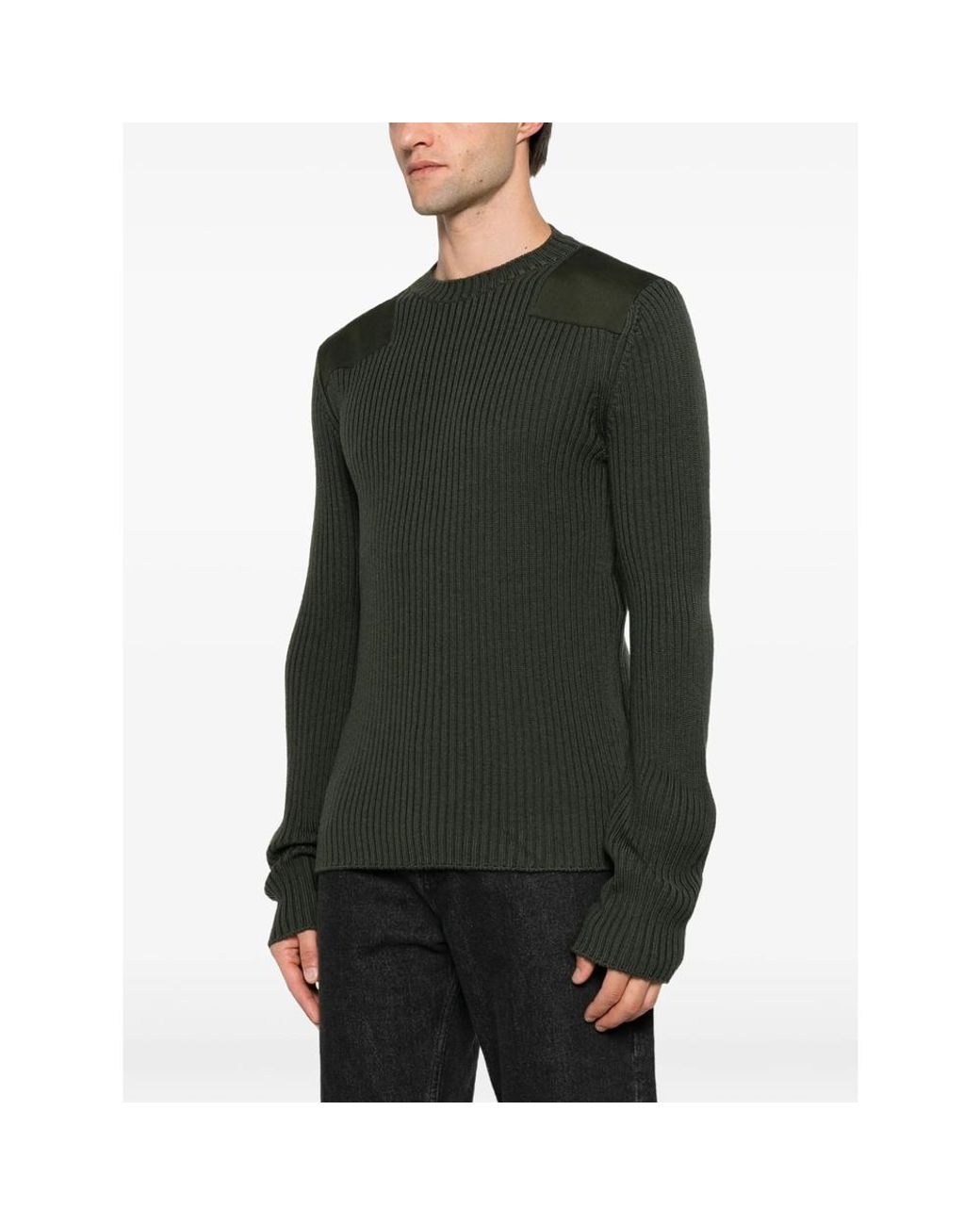 Fendi Green Ribbed-Knit Shoulder-Patch Sweater for men