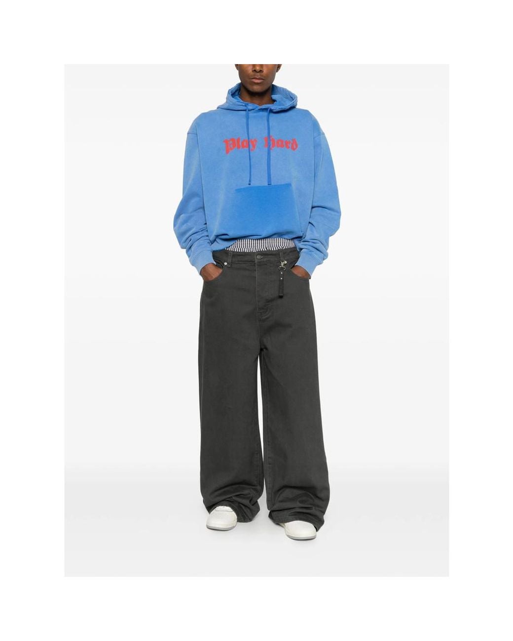 DAGGER Blue Slogan-Print Distressed Hoodie for men