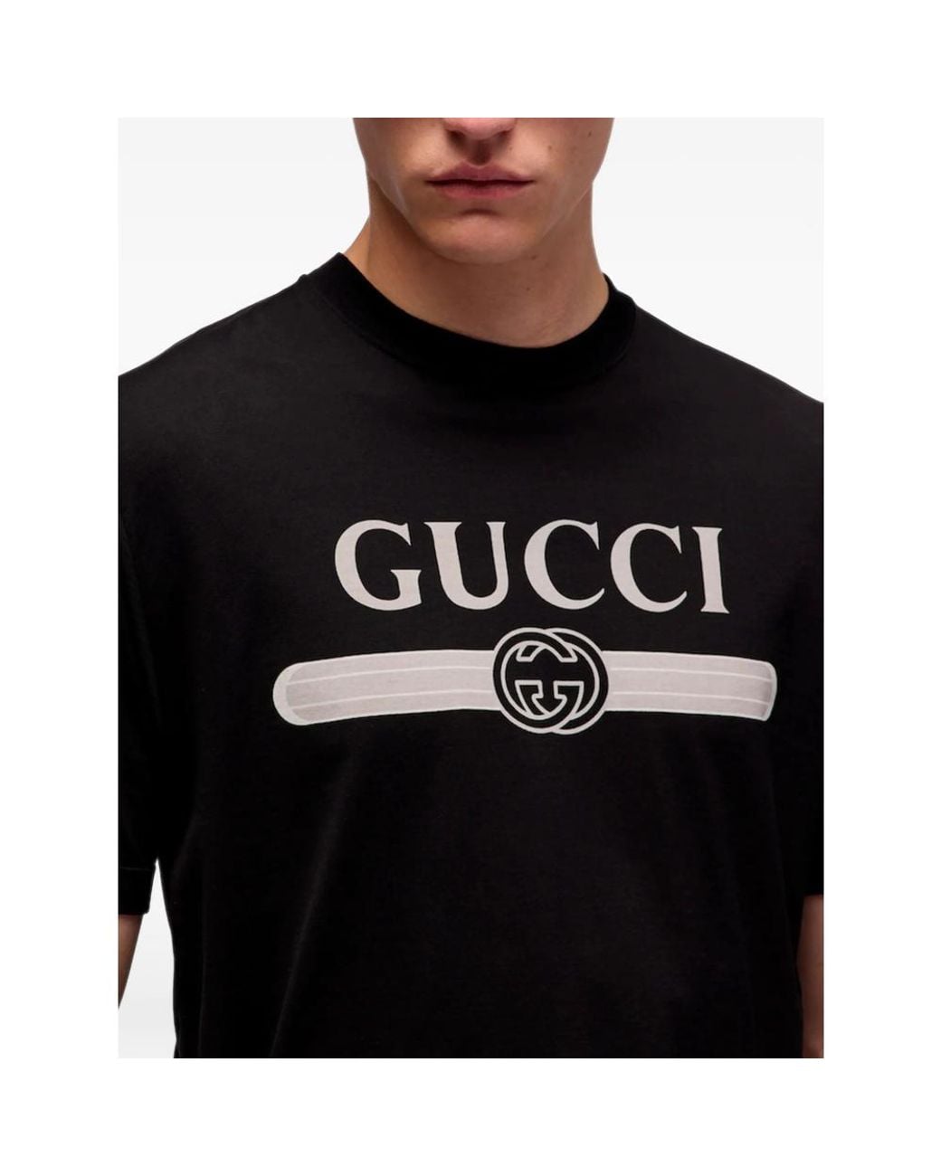 Gucci Black Logo-Print Cotton T-Shirt for men