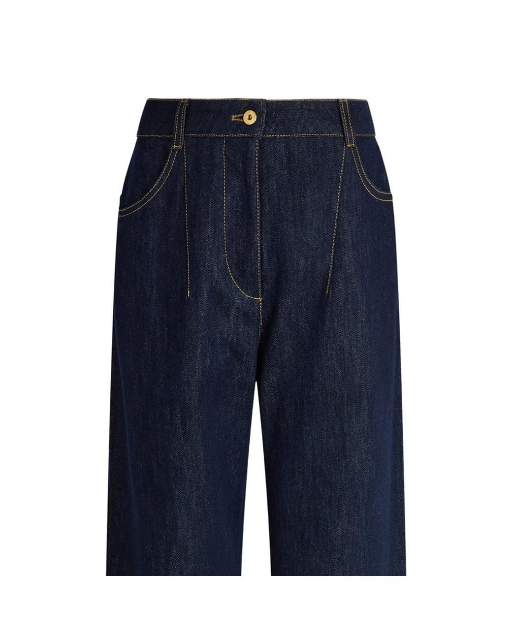 Patou Blue Boyfriend Contrast-Stitch Wide-Leg Jeans