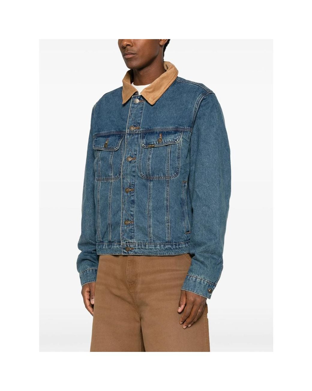 One Of These Days Blue Corduroy-Collar Denim Jacket for men