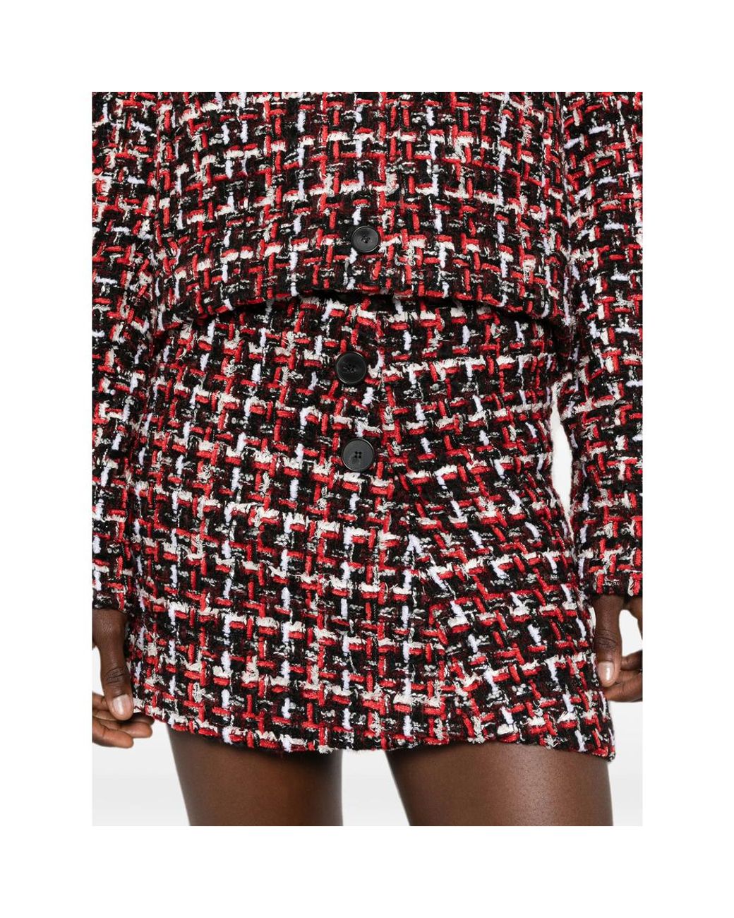 IRO Red Bouclé Button-Front Mini Skirt