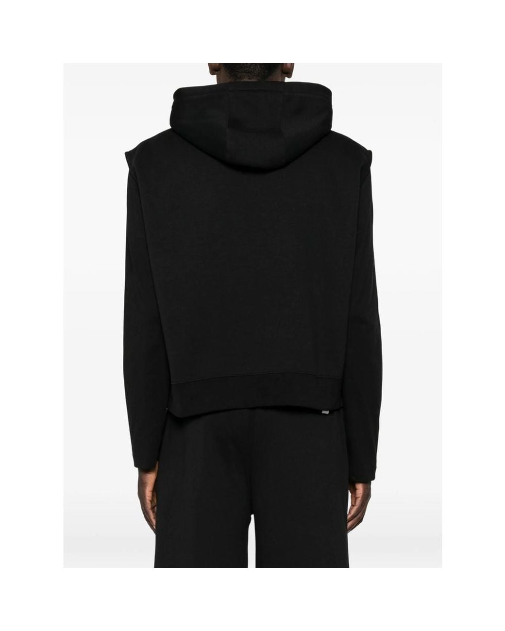 Woc Black Layered-Shoulder Hoodie for men