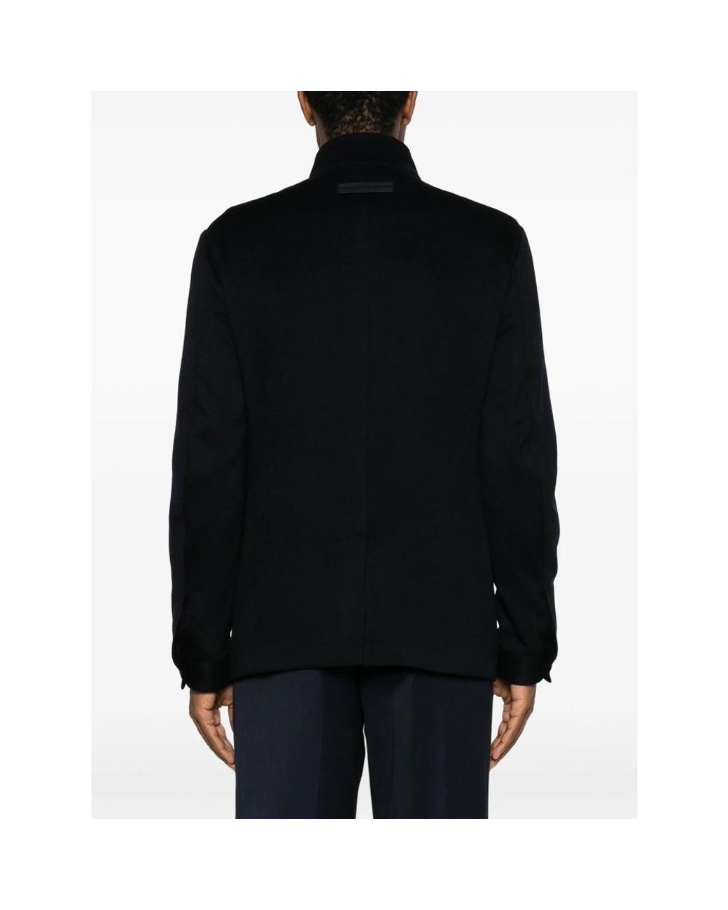 Zegna Black Mandarin-Collar Patch-Pocket Jacket for men