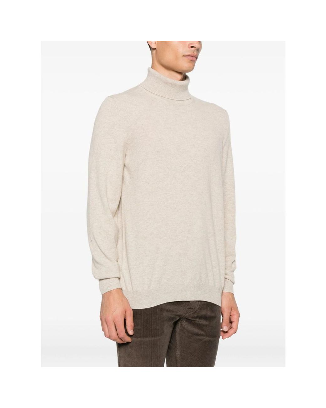 Fedeli White Cashmere Roll-Neck Top for men