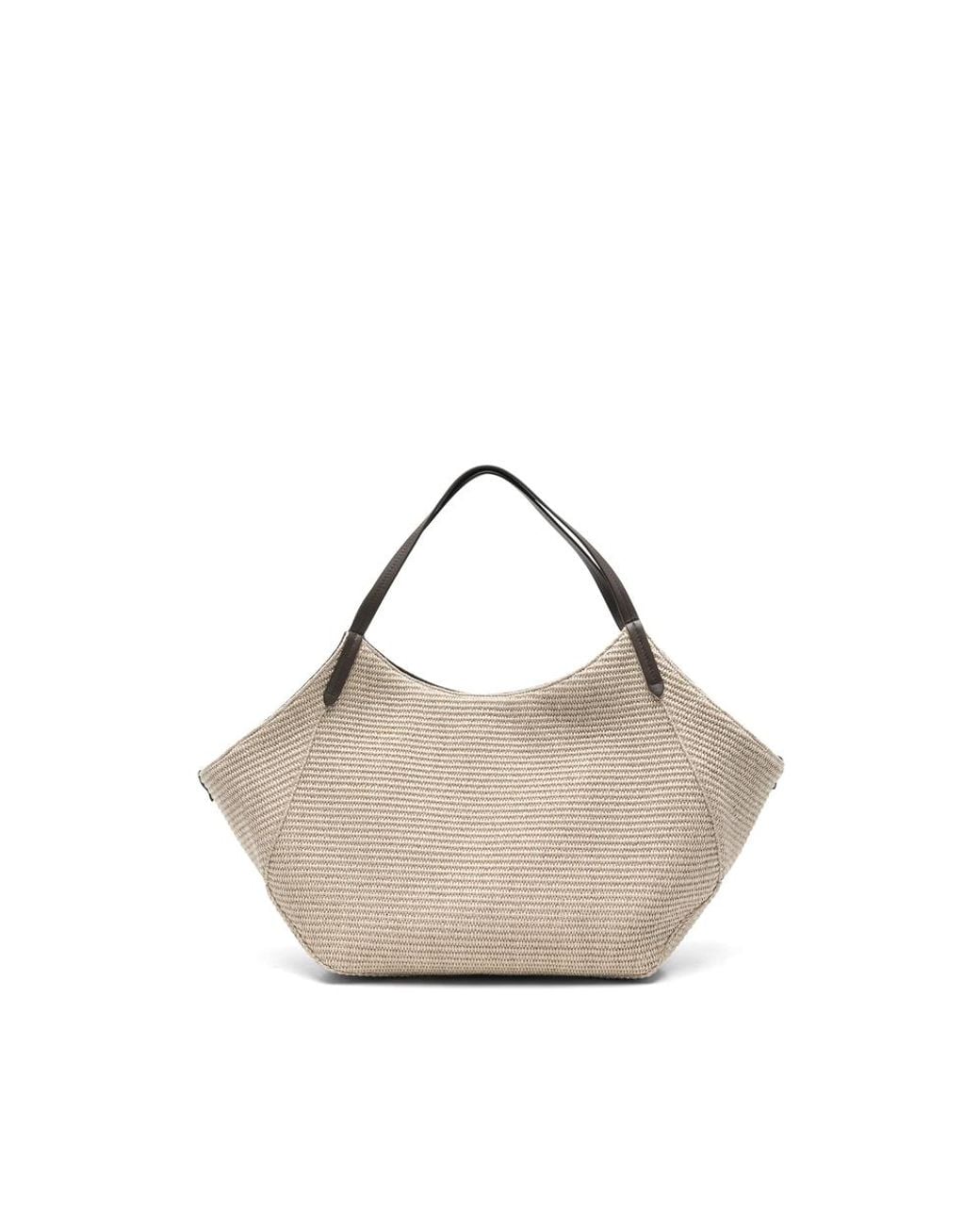 Brunello Cucinelli Natural Woven Leather-Trim Shoulder Bag