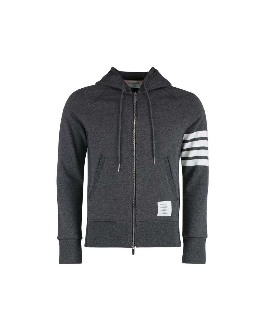 Thom Browne Gray Zip-Up Hoodie With Contrasting Stripes for men