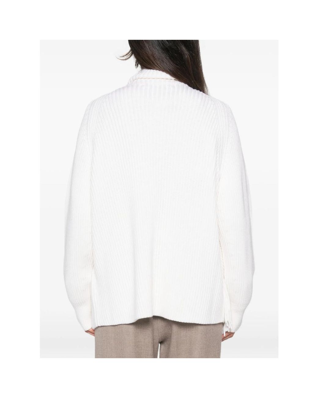 Carven White Fringed High-Neck Knit