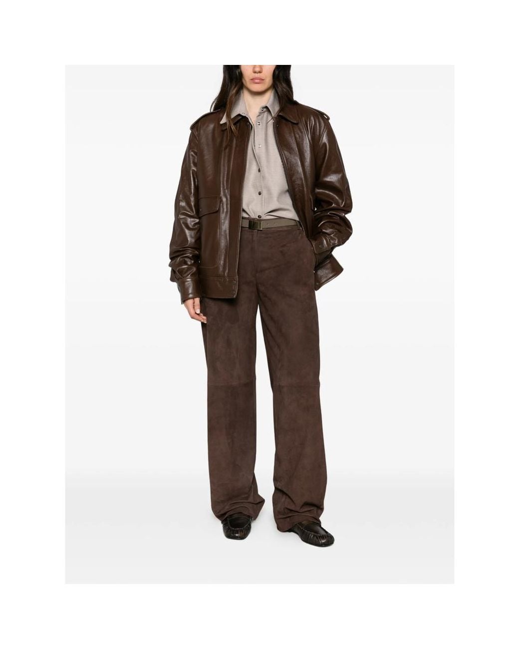 Antonelli Brown Suede Wide-Leg Trousers