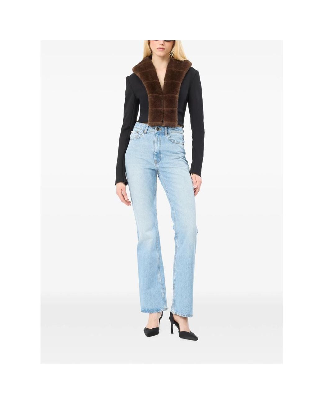 ROTATE BIRGER CHRISTENSEN Black Faux-Fur-Collar Cardigan
