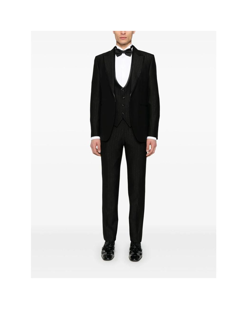 Reveres 1949 Black Pinstriped Three-Piece Suit for men