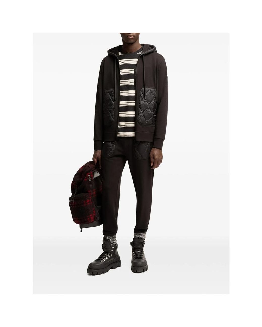 Moncler Black Diamond Quilted Cotton Blend Zip-Up Hoodie for men