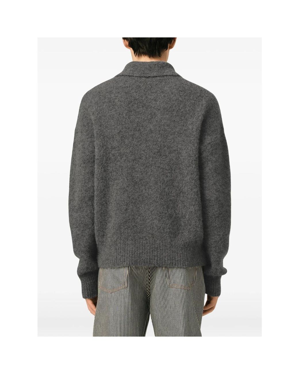 AMI Gray Wool And Alpaca Polo With Ami Embroidery for men