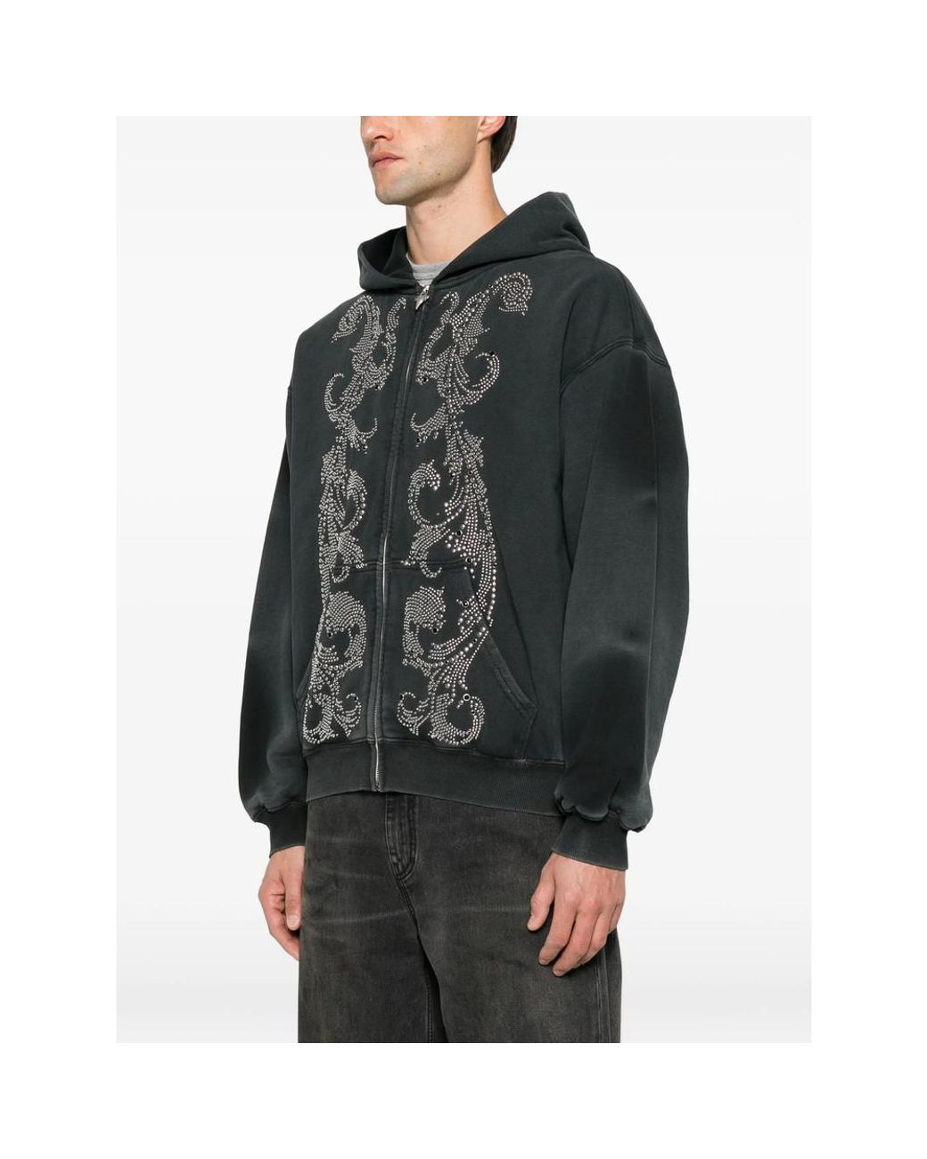 ERCOLE STUDIO Black Stud-Embellished Zip-Up Hoodie for men