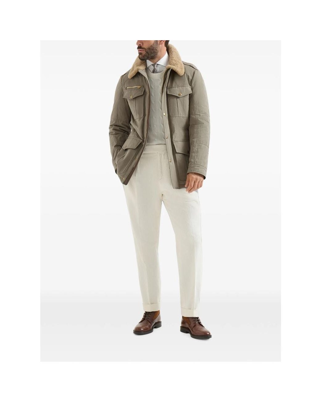 Brunello Cucinelli White Cable-Knit Cashmere Sweater for men