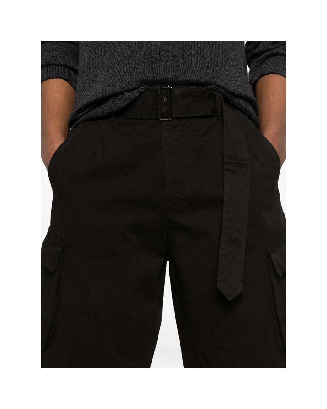 Laneus Black Belted Pocket Cargo Shorts for men