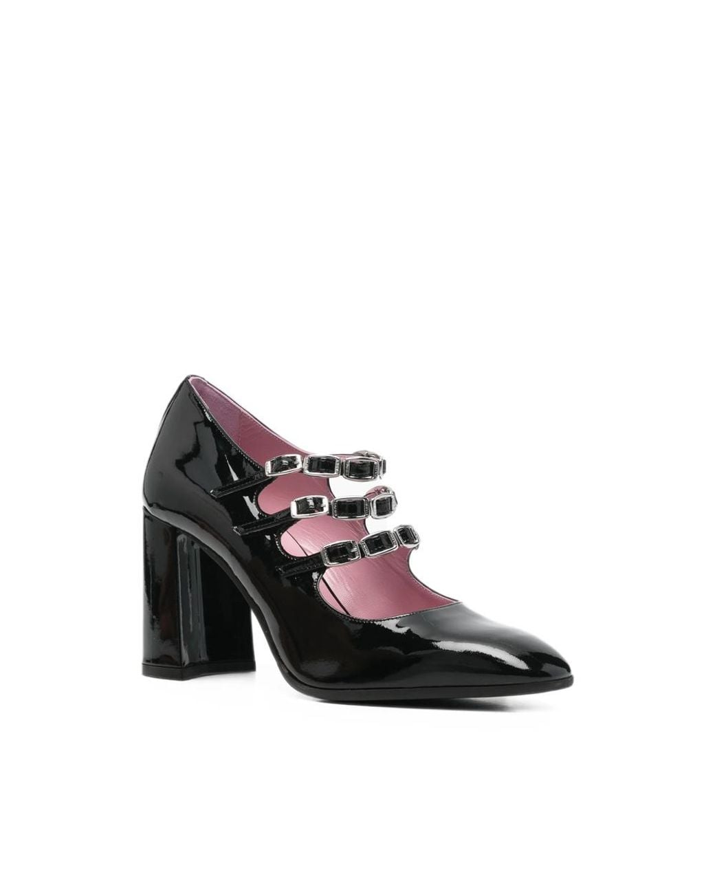 CAREL PARIS Black Patent-Leather Triple-Strap Pumps