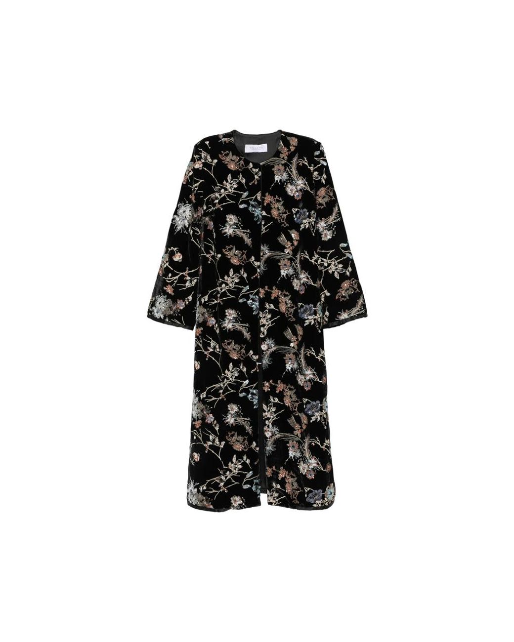 De Santis by Martin Alvarez Black Floral-Embroidered Sequin-Embellished Coat