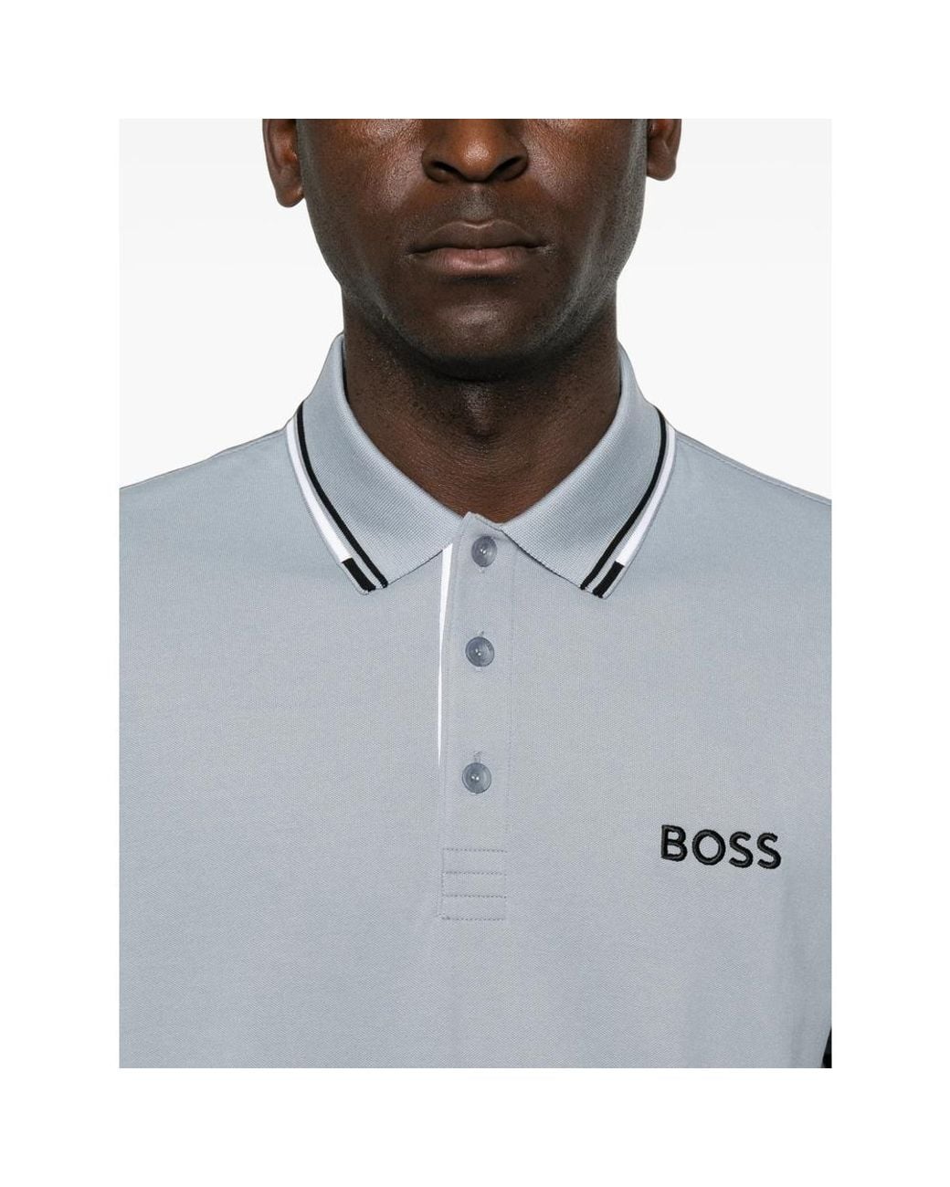 Boss Blue Logo-Print Tipped Polo Shirt for men
