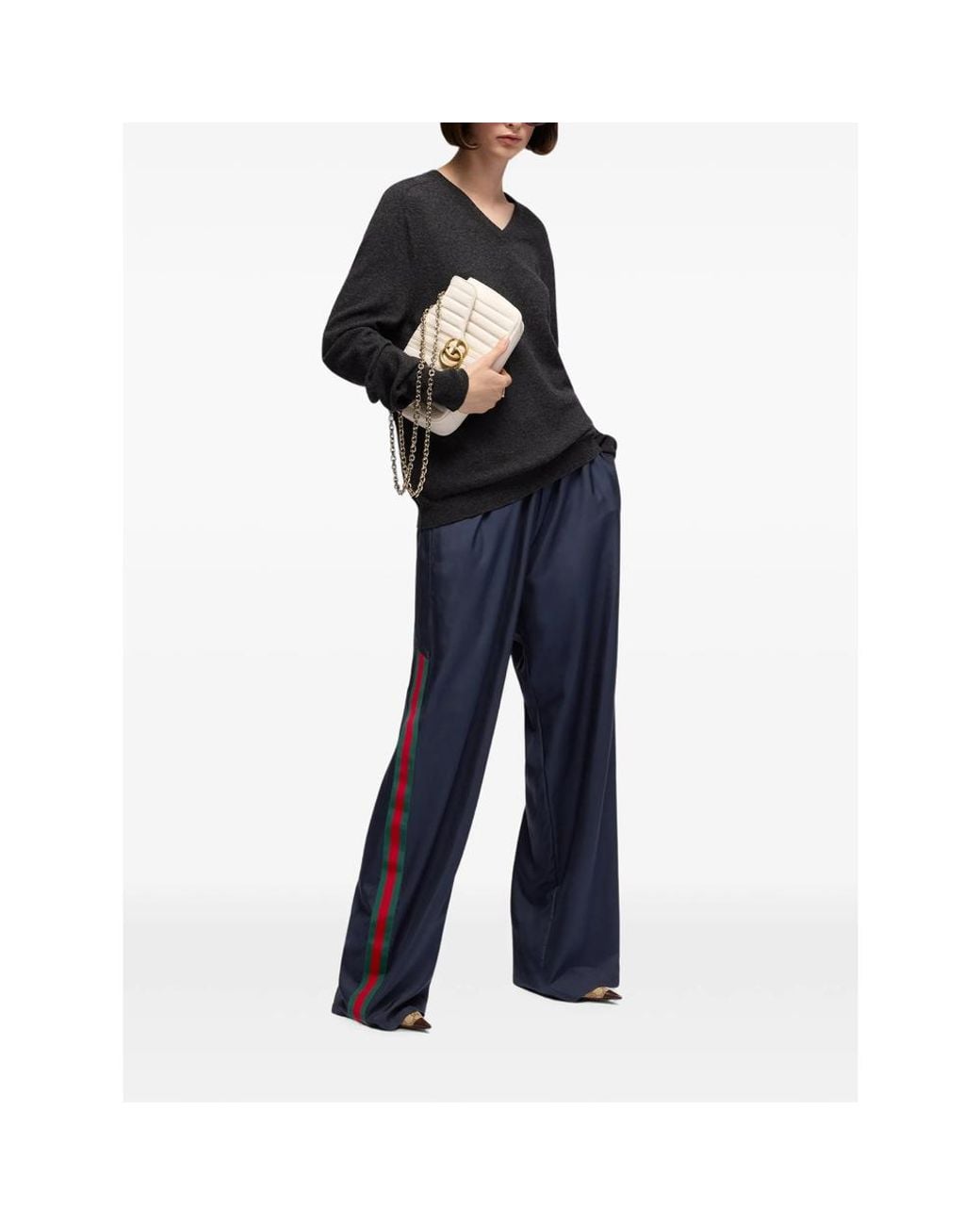 Gucci Blue Web-Stripe Silk Trousers